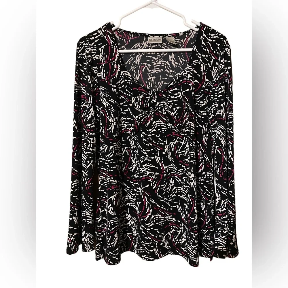 Chicos Blouse Size 1 US Medium Top Stretch Jersey Knit Long Sleeves Shirt - Picture 10 of 15